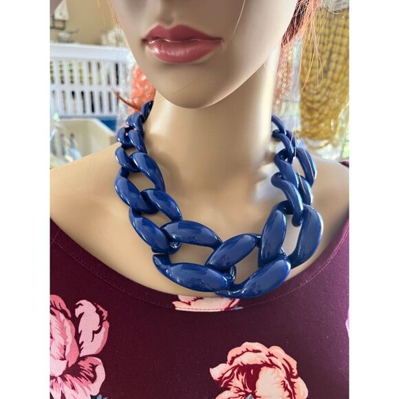 Acrylic necklace  big chunky royal blue acrylic large Blue link chain necklace - Picture 3 of 9